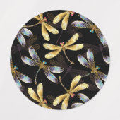 Nahtloses Muster mit goldenen Libellen Etiketten (Design 2)