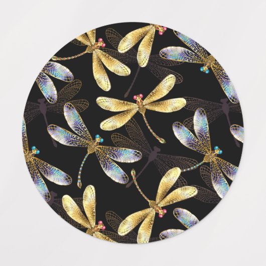 Nahtloses Muster mit goldenen Libellen Etiketten (Design 1)