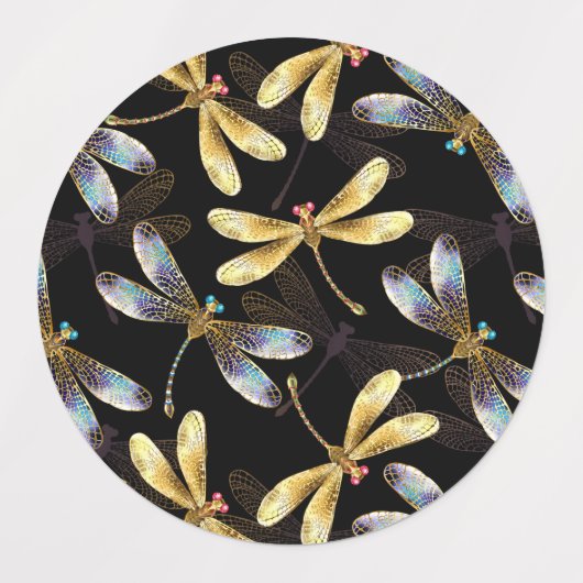 Nahtloses Muster mit goldenen Libellen Etiketten (Design 2)
