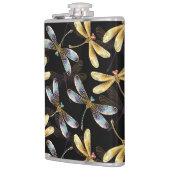 Nahtloses Muster mit goldenen Libellen Flachmann (Links)