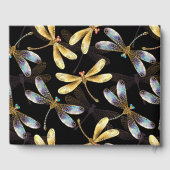 Nahtloses Muster mit goldenen Libellen Gästebuch (Rückseite)