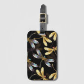 Nahtloses Muster mit goldenen Libellen Gepäckanhänger (Vorderseite Vertikal)