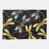 Nahtloses Muster mit goldenen Libellen Geschirrtuch (Horizontal)