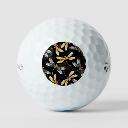 Nahtloses Muster mit goldenen Libellen Golfball (Vorderseite)