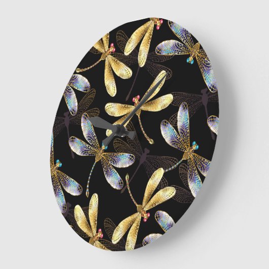 Nahtloses Muster mit goldenen Libellen Große Wanduhr (Winkel)