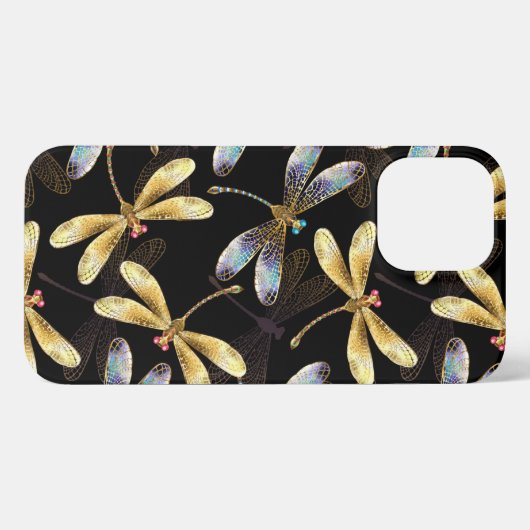 Nahtloses Muster mit goldenen Libellen iPhone Hülle (Rückseite (Horizontal))