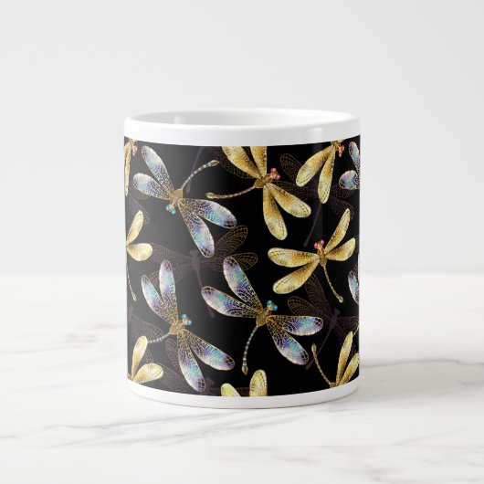 Nahtloses Muster mit goldenen Libellen Jumbo-Tasse (Vorderseite)