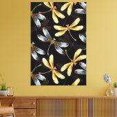 Nahtloses Muster mit goldenen Libellen Leinwanddruck (Insitu (Wohnzimmer))