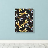 Nahtloses Muster mit goldenen Libellen Leinwanddruck (Insitu (Holzboden))