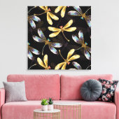 Nahtloses Muster mit goldenen Libellen Leinwanddruck (Insitu (Wohnzimmer))