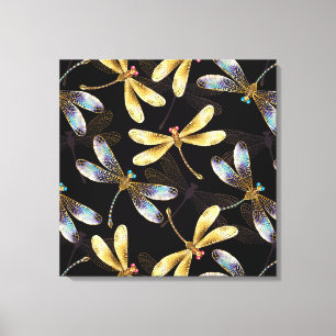 Nahtloses Muster mit goldenen Libellen Leinwanddruck