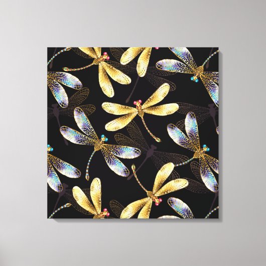 Nahtloses Muster mit goldenen Libellen Leinwanddruck (Vorderseite)