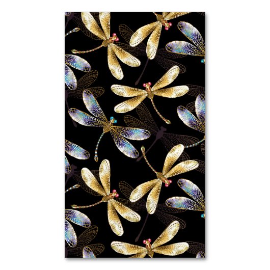 Nahtloses Muster mit goldenen Libellen Magnetische Visitenkarte (Vorderseite Vertikal)