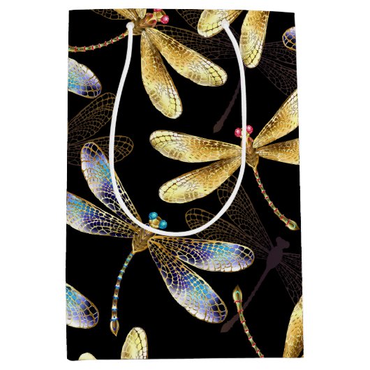 Nahtloses Muster mit goldenen Libellen Mittlere Geschenktüte (Vorderseite)