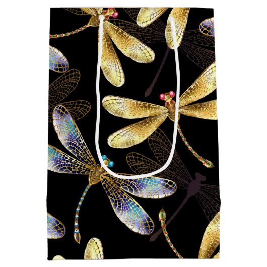 Nahtloses Muster mit goldenen Libellen Mittlere Geschenktüte (Rückseite)