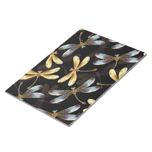 Nahtloses Muster mit goldenen Libellen Notizblock (angewinkelt)