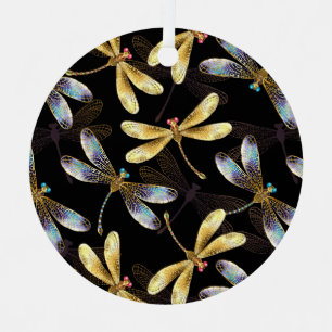 Nahtloses Muster mit goldenen Libellen Ornament Aus Metall