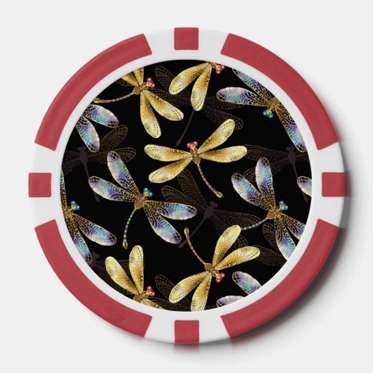 Nahtloses Muster mit goldenen Libellen Pokerchips (Vorderseite)