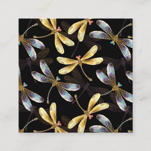 Nahtloses Muster mit goldenen Libellen Quadratische Visitenkarte (Vorderseite)