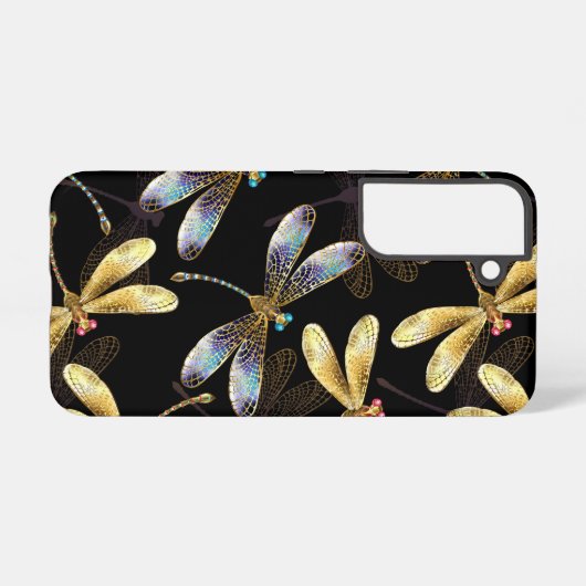 Nahtloses Muster mit goldenen Libellen Samsung Galaxy Hülle (Rückseite (Horizontal))