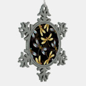 Nahtloses Muster mit goldenen Libellen Schneeflocken Zinn-Ornament (Links)