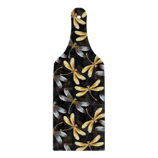 Nahtloses Muster mit goldenen Libellen Schneidebrett (Vorderseite)