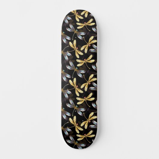 Nahtloses Muster mit goldenen Libellen Skateboard (Vorderseite)