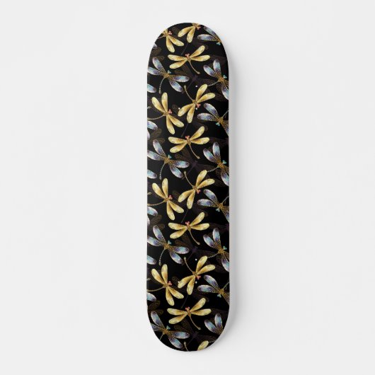 Nahtloses Muster mit goldenen Libellen Skateboard (Vorne)