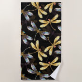 Nahtloses Muster mit goldenen Libellen Strandtuch (Vorderseite)