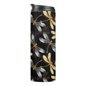 Nahtloses Muster mit goldenen Libellen Thermosbecher (Nach rechts gedreht)