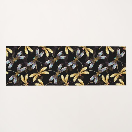 Nahtloses Muster mit goldenen Libellen Yogamatte (Rückseite (Horizontal))