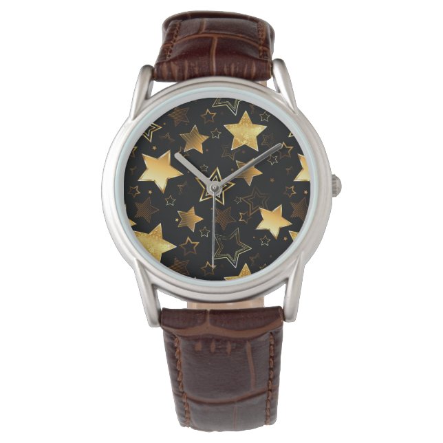 Nahtloses Muster mit goldenen Sternen Armbanduhr (Vorderseite)