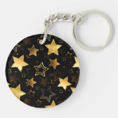 Nahtloses Muster mit goldenen Sternen Schlüsselanhänger (Rückseite)