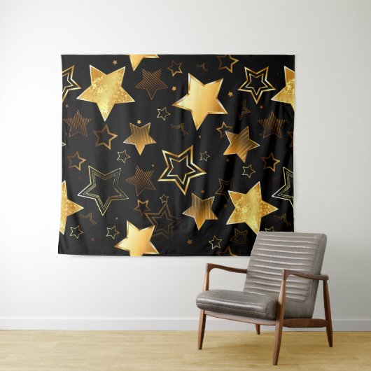 Nahtloses Muster mit goldenen Sternen Wandteppich (Beispiel (Horizontal))