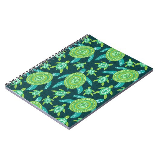 Nahtloses Muster mit grünen Zierschildkröten. See Notizblock (Linke Seite)