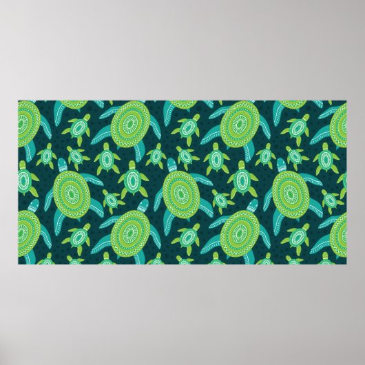 Nahtloses Muster mit grünen Zierschildkröten. See Poster (Vorne)
