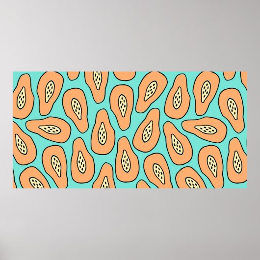 Nahtloses Muster mit handgezogenen Papayas.  Poster (Vorne)