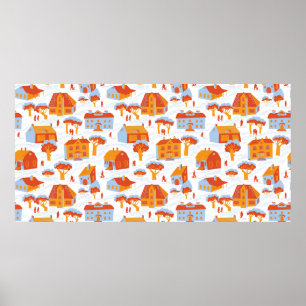 Nahtloses Muster mit Häusern. Niedliche Stadt Arch Poster