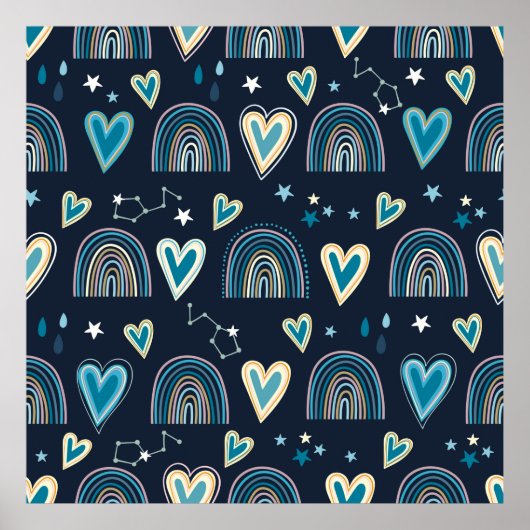Nahtloses Muster mit Herz, Regenbogen und Zelesti Poster (Vorne)