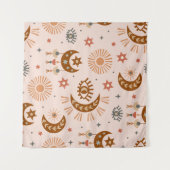 Nahtloses Muster mit Himmelsauge, Mond, Sonne Wandteppich (Vorderseite (Horizontal))