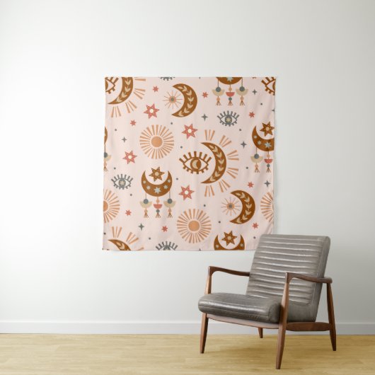 Nahtloses Muster mit Himmelsauge, Mond, Sonne Wandteppich (Beispiel)