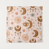 Nahtloses Muster mit Himmelsauge, Mond, Sonne Wandteppich (Vorderseite)