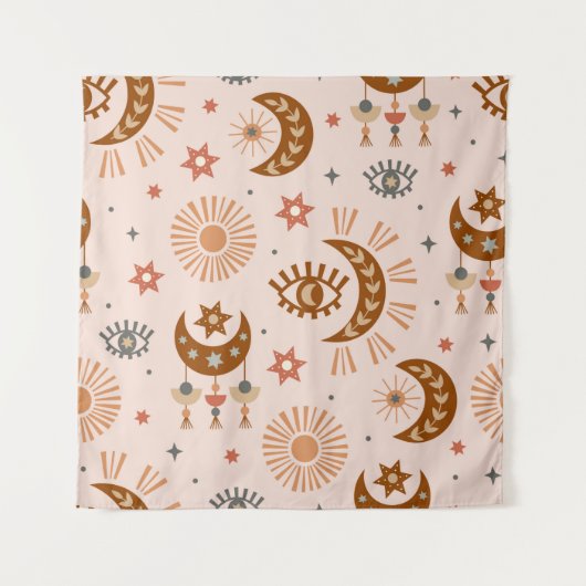 Nahtloses Muster mit Himmelsauge, Mond, Sonne Wandteppich (Vorderseite)