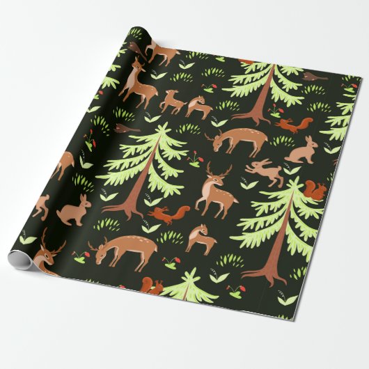 Nahtloses Muster mit Hirschen im Wald. Geschenkpapier (Ungerollt)