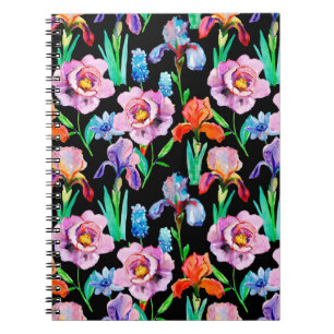 Nahtloses Muster mit Iris- und Peony-Blume, Wasser Notizblock