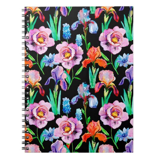 Nahtloses Muster mit Iris- und Peony-Blume, Wasser Notizblock (Vorderseite)