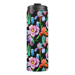 Nahtloses Muster mit Iris- und Peony-Blume, Wasser Thermosbecher