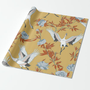 Nahtloses Muster mit japanischen weißen Kranen un Geschenkpapier
