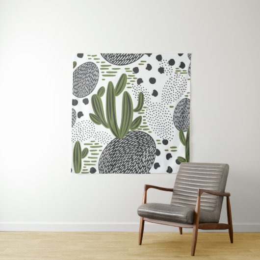 Nahtloses Muster mit Kakteen auf weißem Hintergrun Wandteppich (Beispiel)