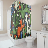 Nahtloses Muster mit Kaktus auf schwarzem Hintergr Duschvorhang (Beispiel)